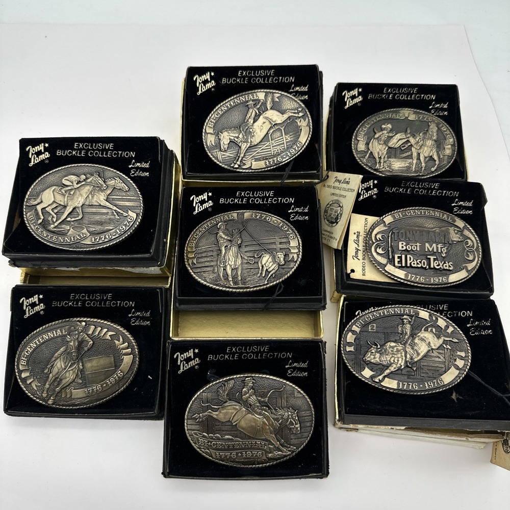 Limited Edition Tony Lama Bicentennial Rodeo Collection Belt Buckles Qty 8 Brass